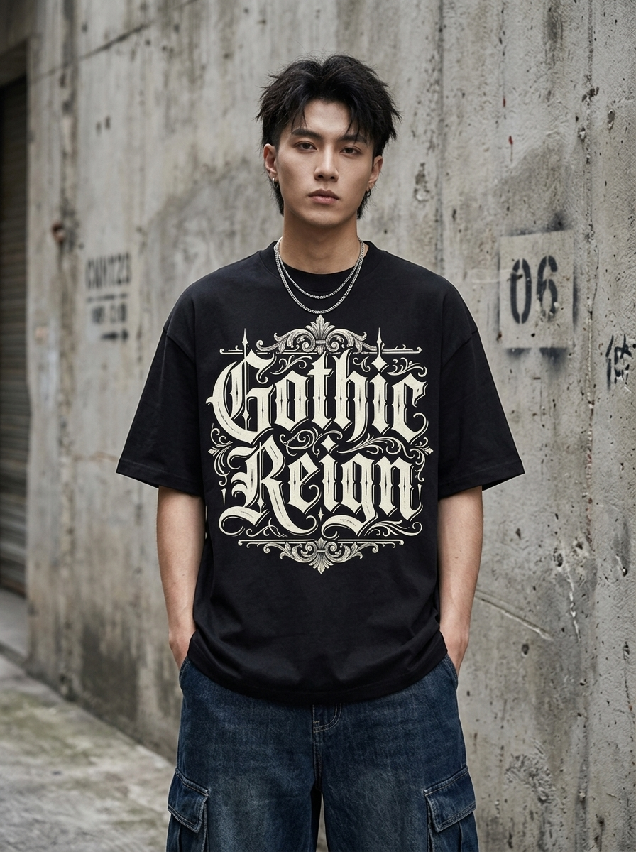 T-Shirt Oversize Regno Gotico - Indossata
