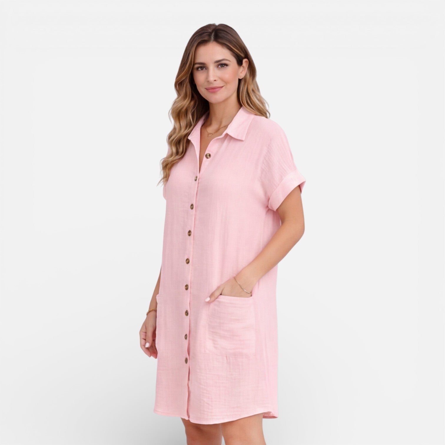 Abito camicia midi in lino relaxato con tasche laterali. 10