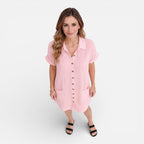 Abito camicia midi in lino relaxato con tasche laterali. 11