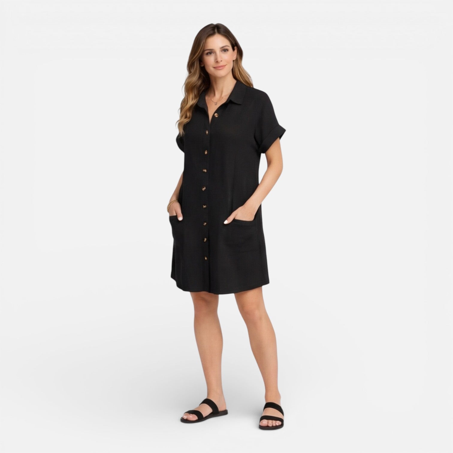 Abito camicia midi in lino relaxato con tasche laterali. 13