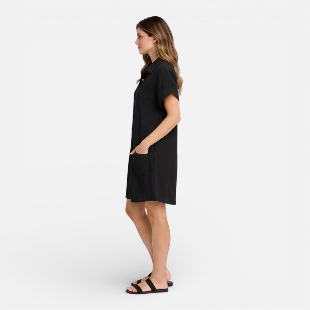 Abito camicia midi in lino relaxato con tasche laterali. 15