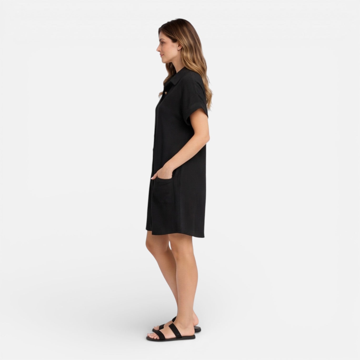 Abito camicia midi in lino relaxato con tasche laterali. 15