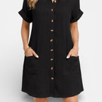 Abito camicia midi in lino relaxato con tasche laterali. 16