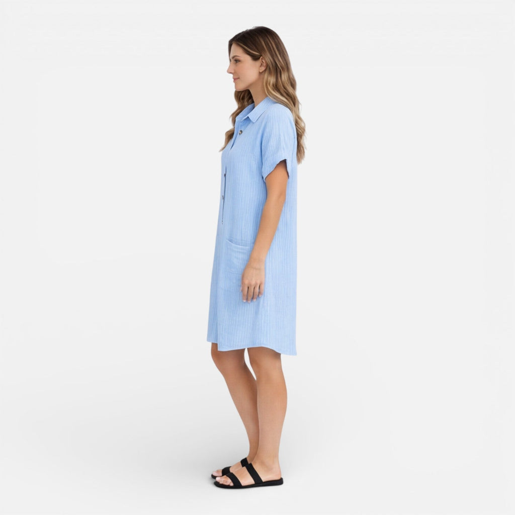 Abito camicia midi in lino relaxato con tasche laterali. 3