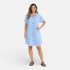 Abito camicia midi in lino relaxato con tasche laterali. 4