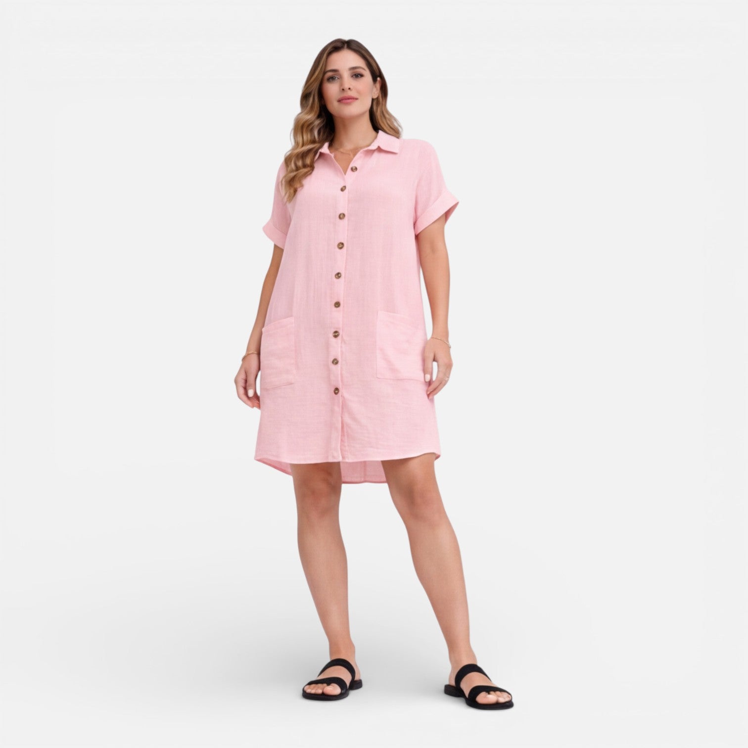 Abito camicia midi in lino relaxato con tasche laterali. 9