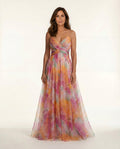 Abito maxi floreale acquerellato elegante per eventi estivi.
