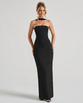 Abito Maxi Arricciato a Spalla Unica Elegante in nero