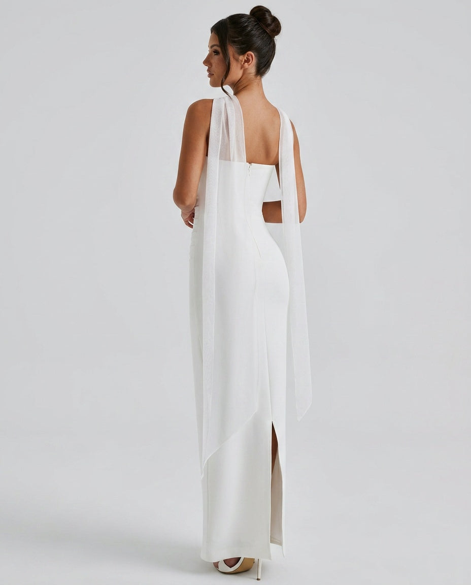 Abito Maxi Arricciato a Spalla Unica Elegante in nero 11