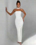 Abito Maxi Arricciato a Spalla Unica Elegante in nero 12