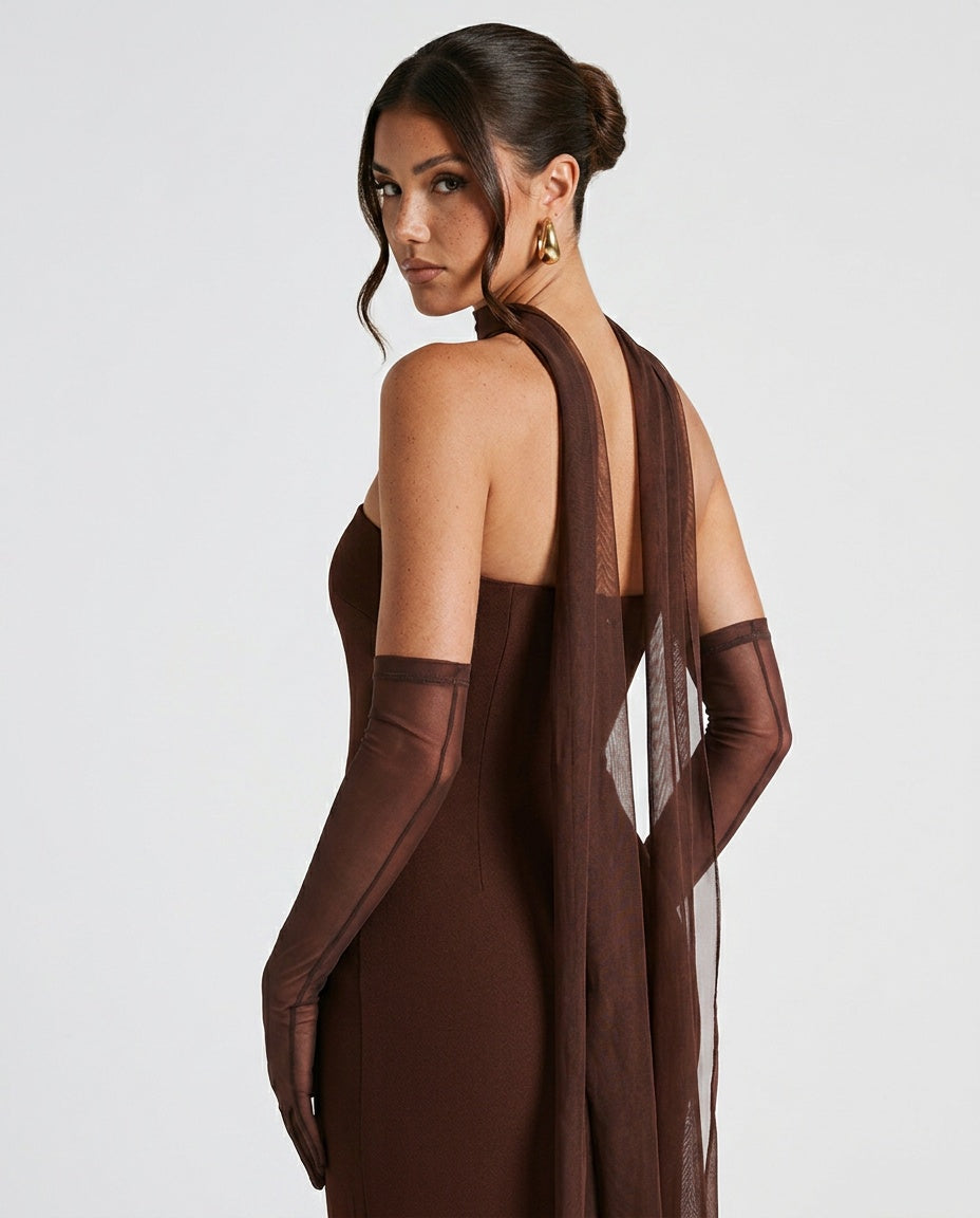 Abito Maxi Arricciato a Spalla Unica Elegante in nero 14