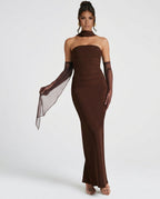 Abito Maxi Arricciato a Spalla Unica Elegante in nero 15