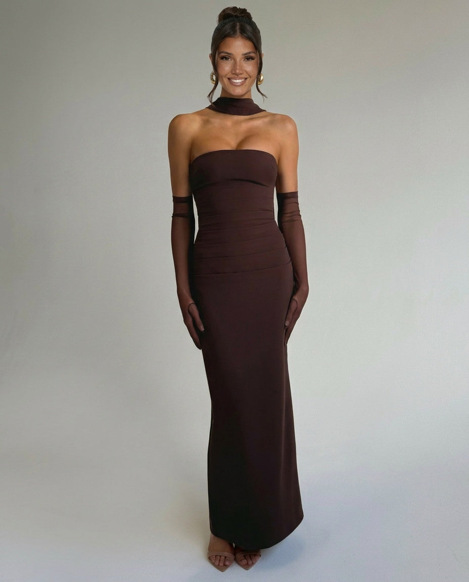 Abito Maxi Arricciato a Spalla Unica Elegante in nero 16
