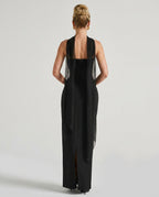 Abito Maxi Arricciato a Spalla Unica Elegante in nero 2