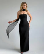 Abito Maxi Arricciato a Spalla Unica Elegante in nero 4