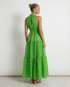 Abito maxi elegante con collo halter e vita legata per donne. 9