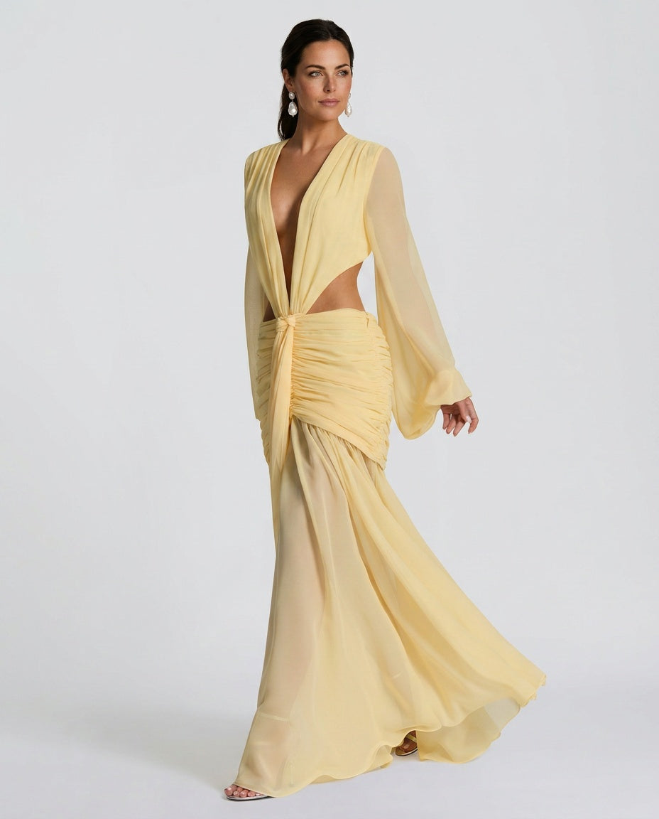 Abito Maxi con Collo Halter Elegante in Giallo