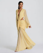Abito Maxi con Collo Halter Elegante in Giallo