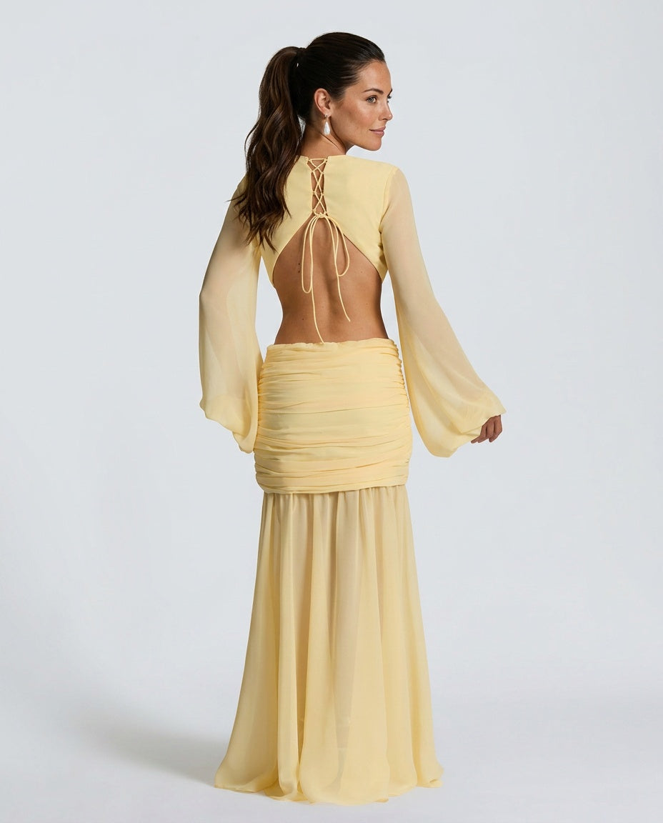 Abito Maxi con Collo Halter Elegante in Giallo 2