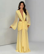 Abito Maxi con Collo Halter Elegante in Giallo 3