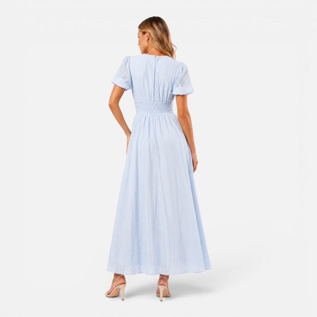 Abito maxi formale con maniche a palloncino e scollatura profonda a V 5
