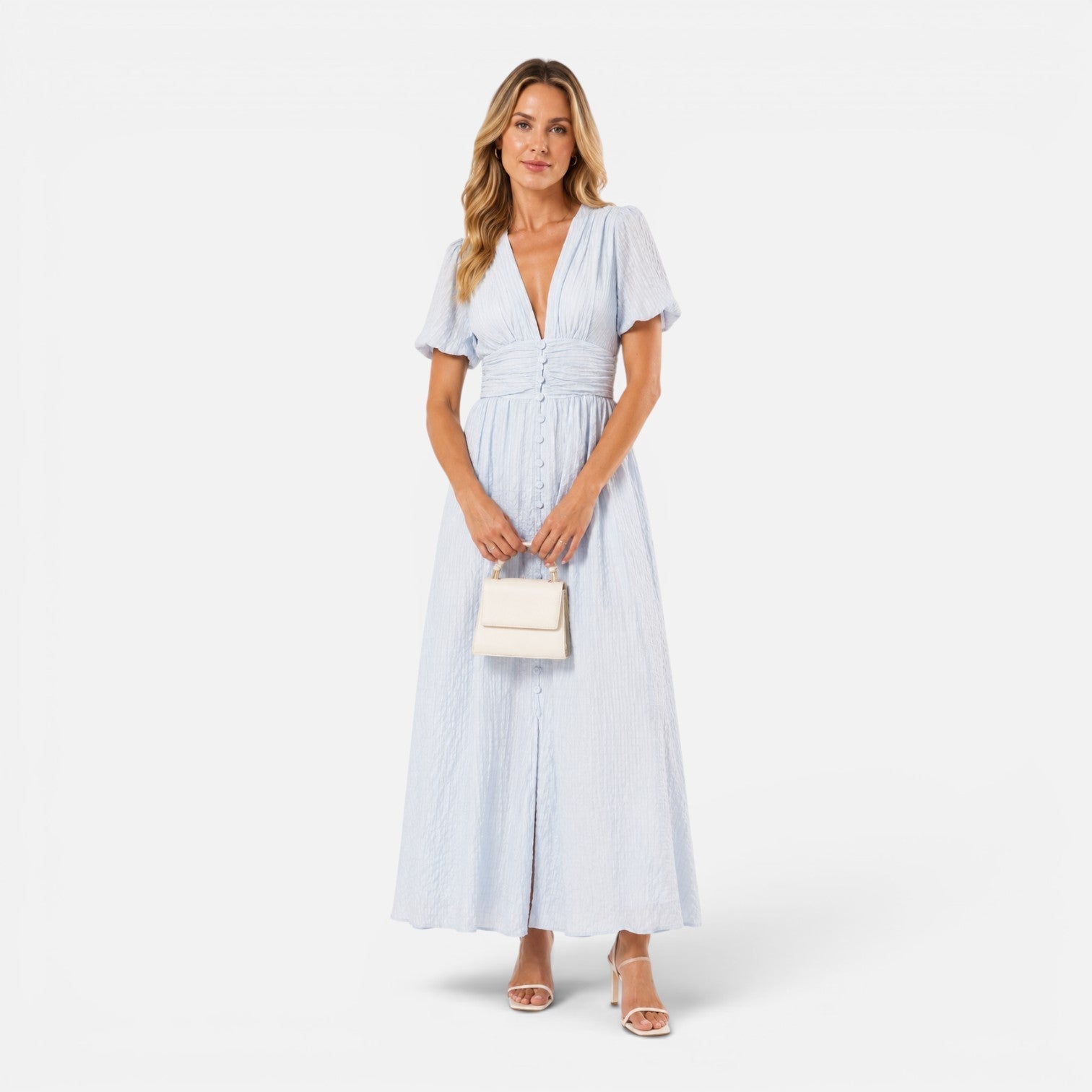 Abito maxi formale con maniche a palloncino e scollatura profonda a V 6