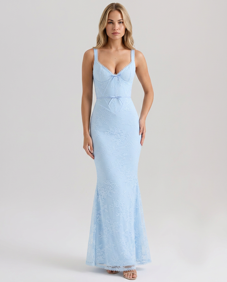 Abito maxi in pizzo elegante per donne, perfetto per occasioni formali. 4