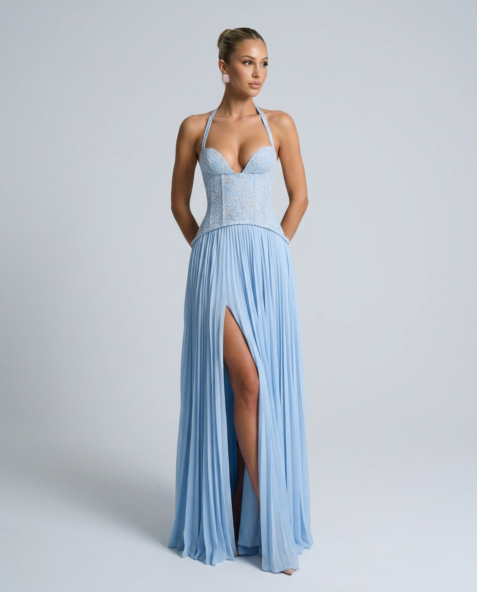 Abito maxi in pizzo romantico con scollo a cuore
