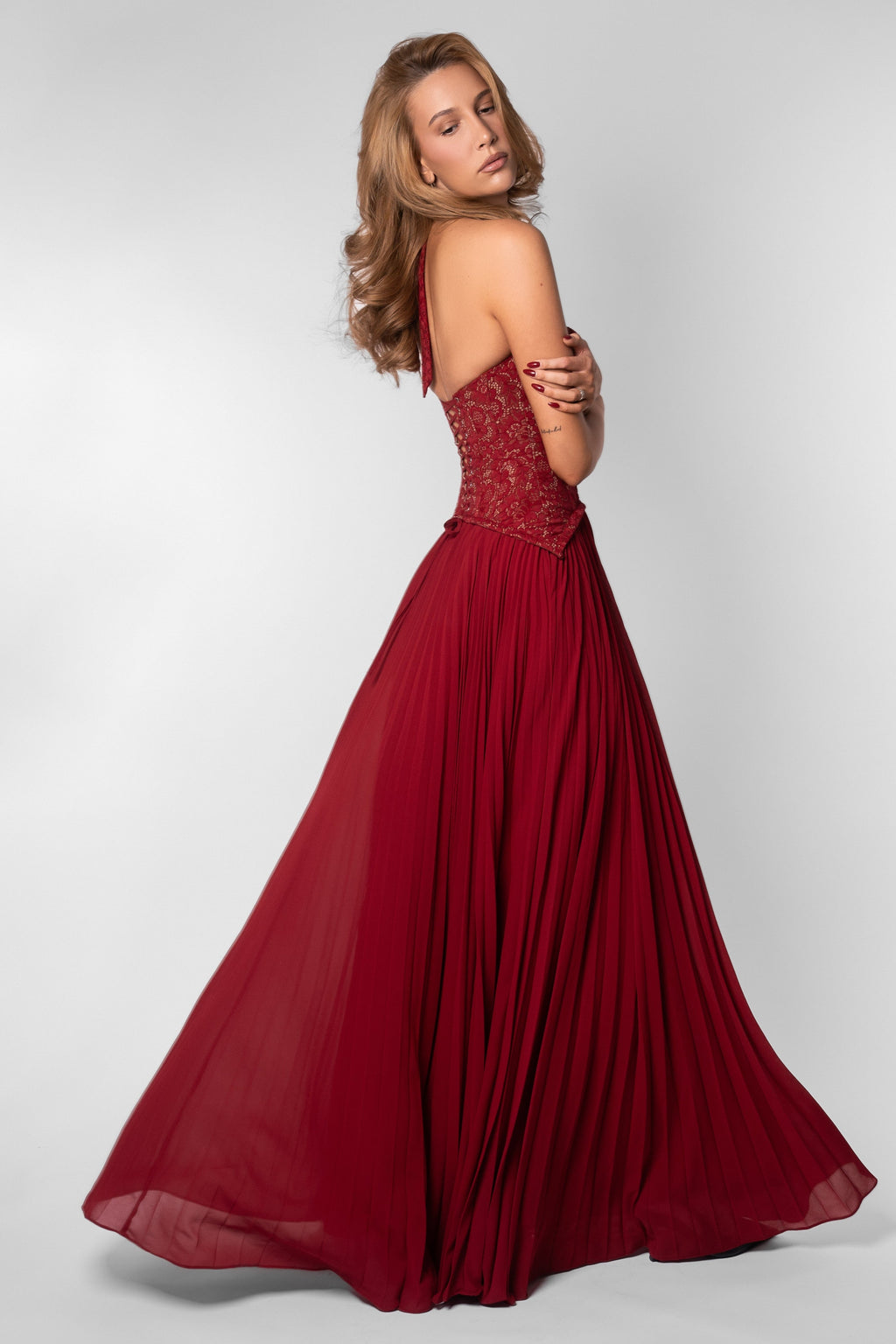 Abito maxi in pizzo romantico con scollo a cuore 14