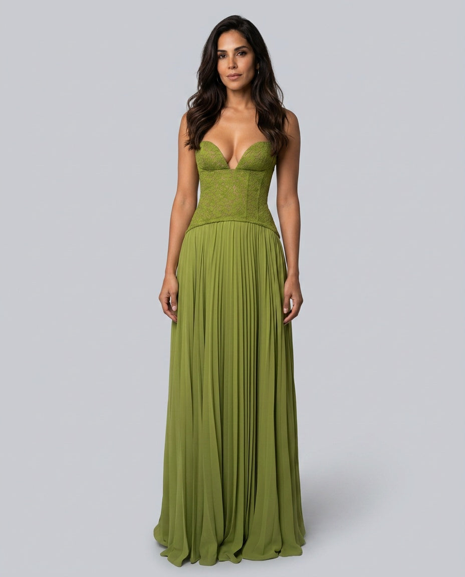 Abito maxi in pizzo romantico con scollo a cuore 17