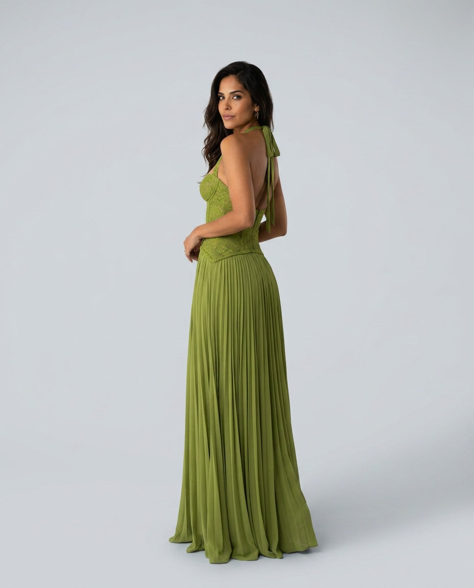 Abito maxi in pizzo romantico con scollo a cuore 18