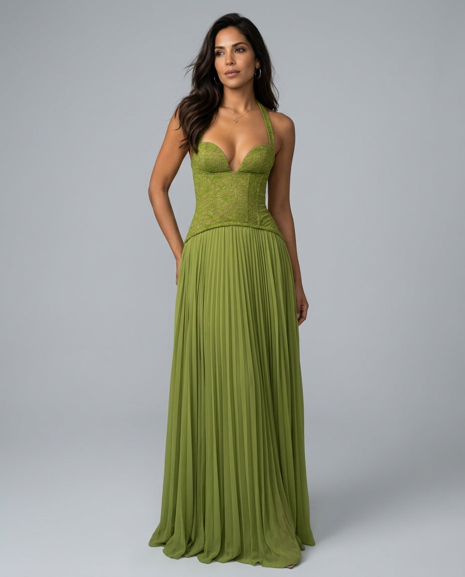 Abito maxi in pizzo romantico con scollo a cuore 21