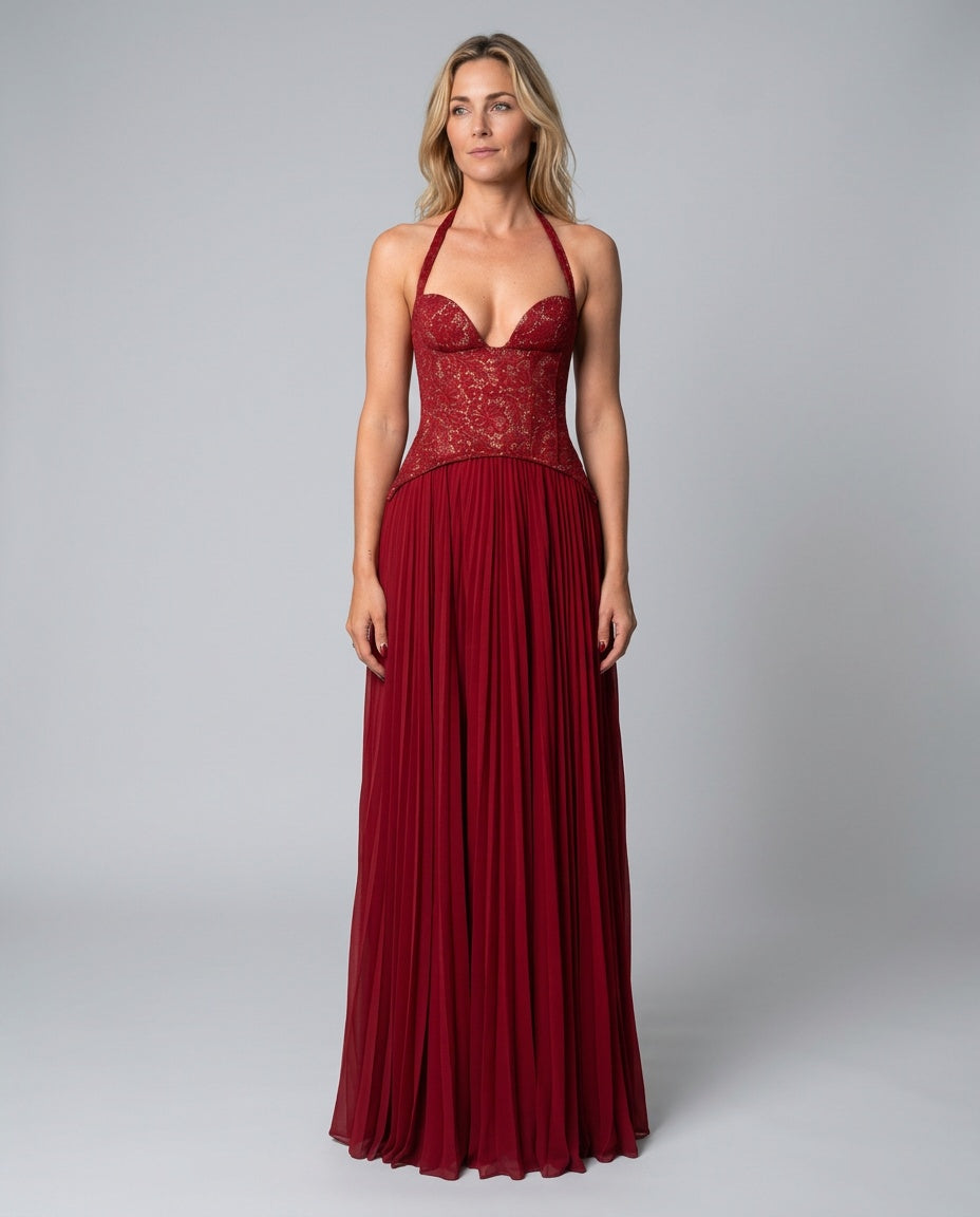 Abito maxi in pizzo romantico con scollo a cuore 9