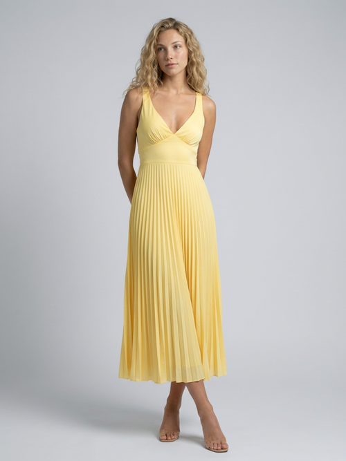 Abito Maxi Pieghettato Elegante in Giallo