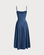 Abito midi elegante con scollo quadrato e tasche laterali. 8