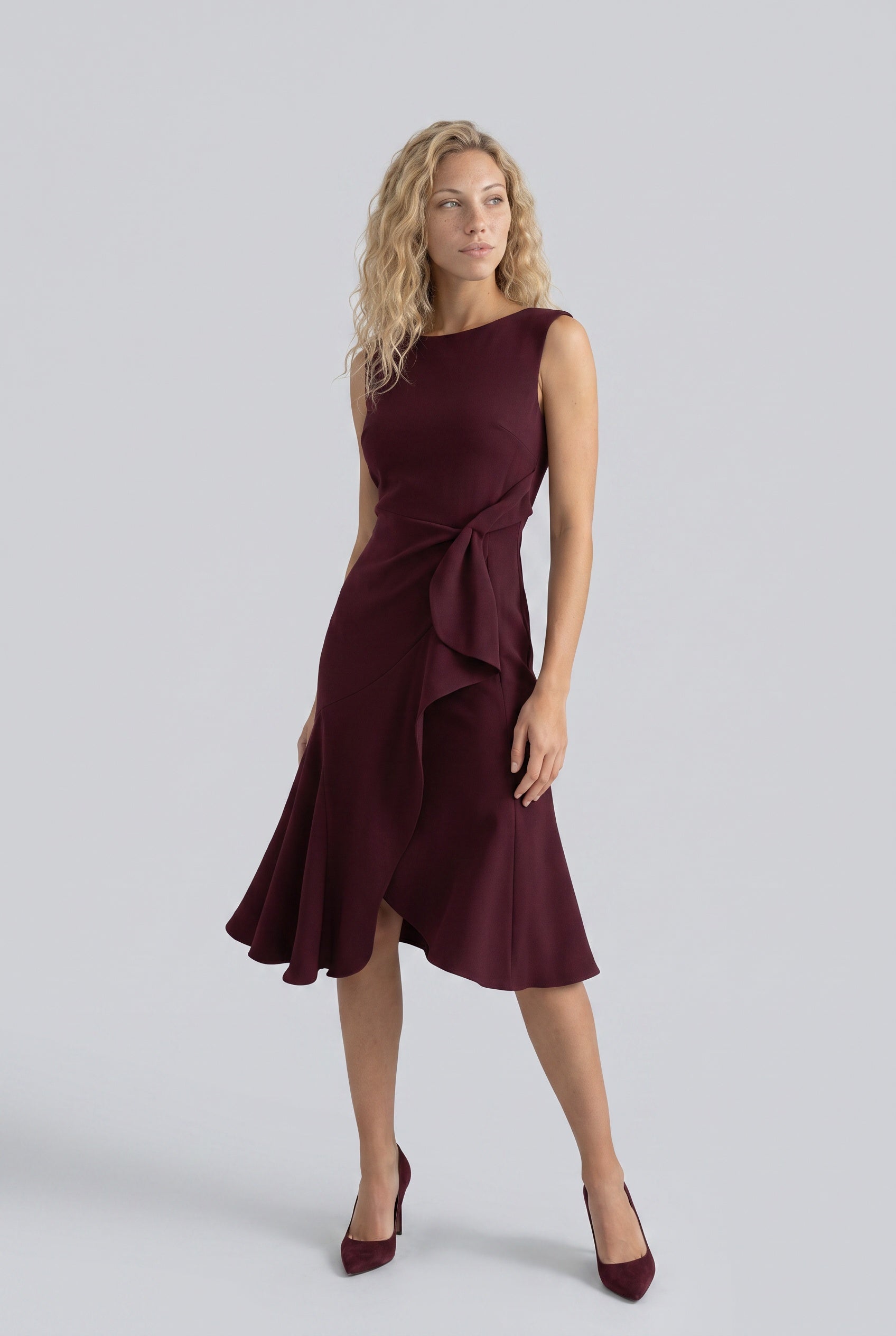 Abito midi elegante con volant per donne 12