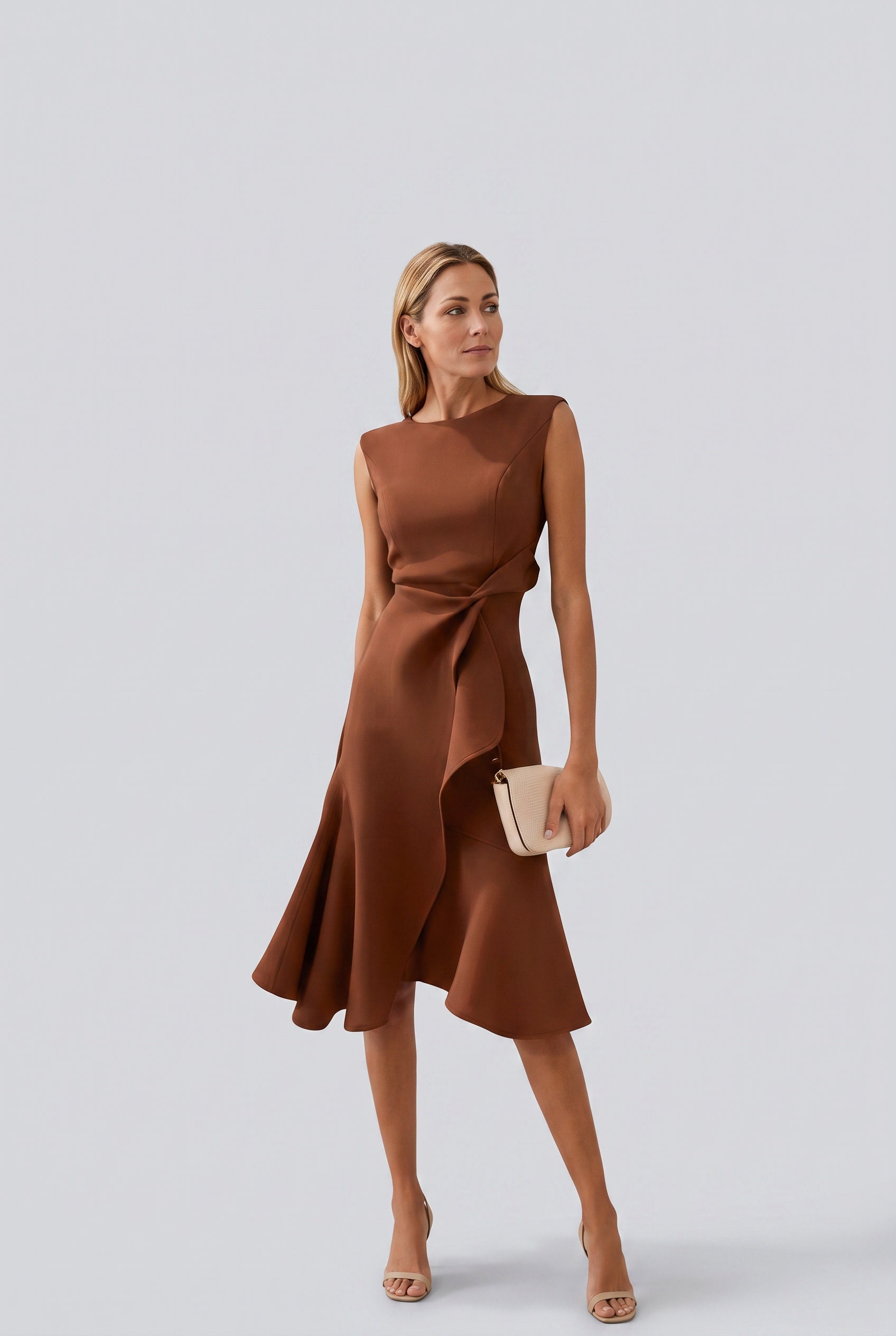 Abito midi elegante con volant per donne 3