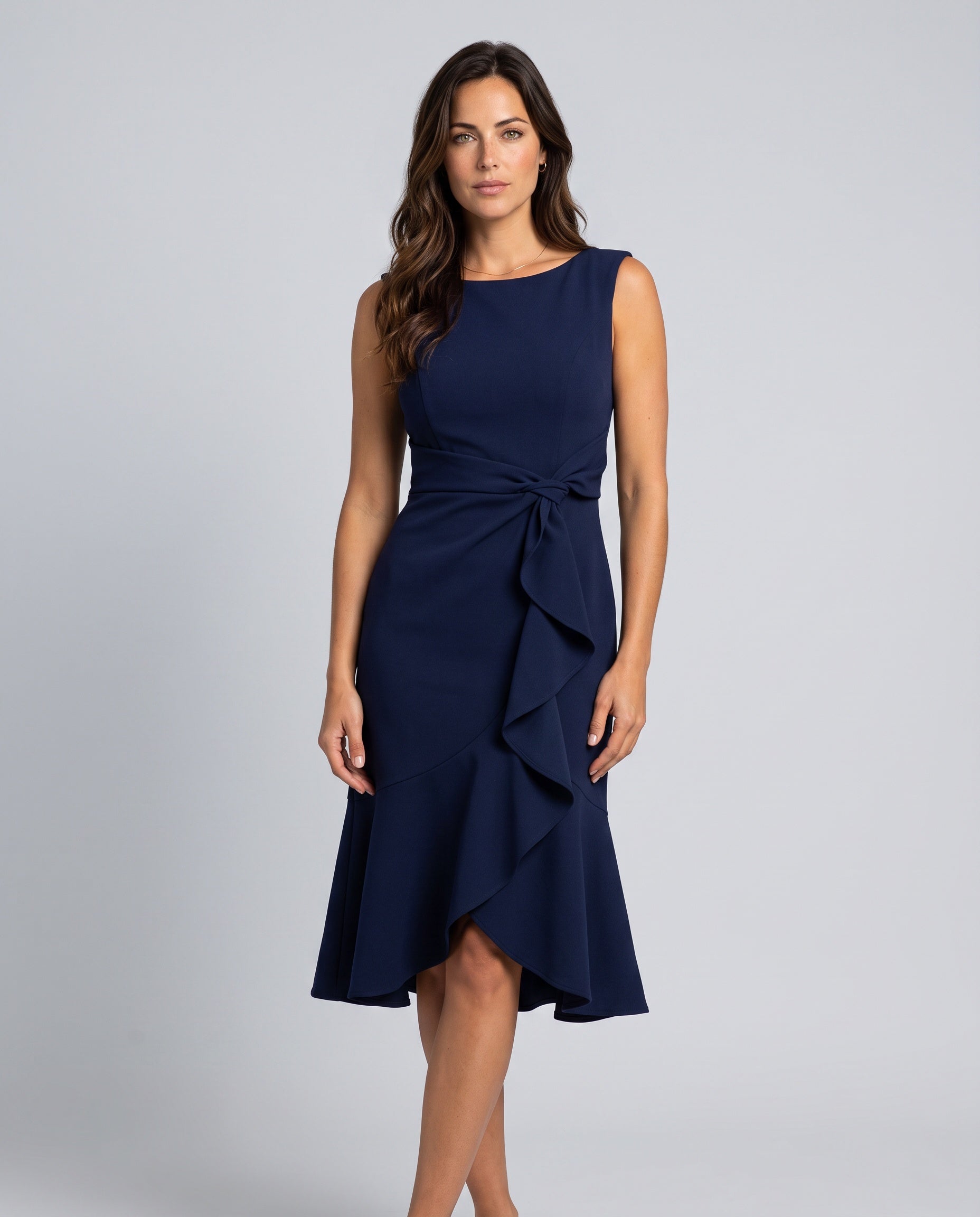 Abito midi elegante con volant per donne 4