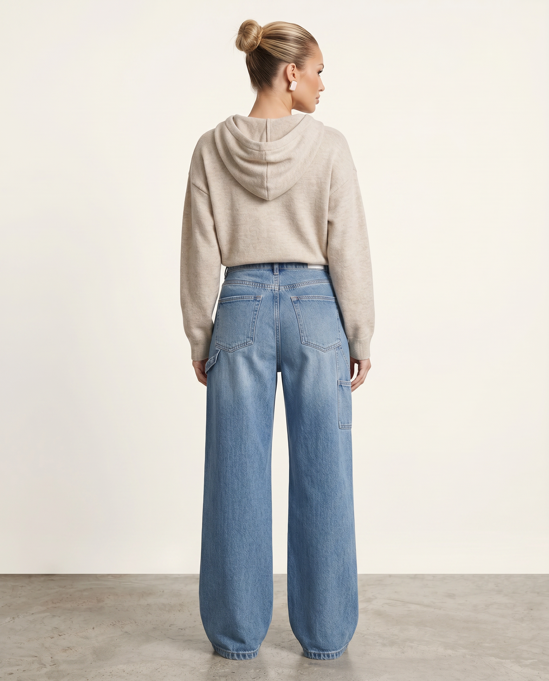 Jeans a gamba larga Esther con tasche curve in denim blu. 6