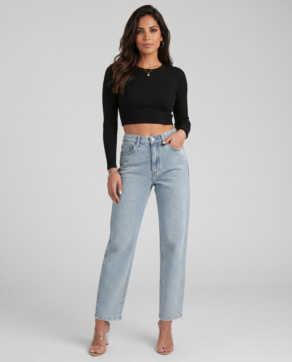 Jeans a vita alta brillanti per donne 4