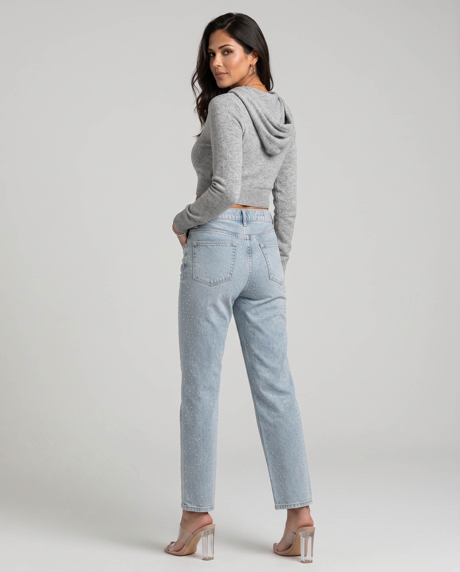 Jeans a vita alta brillanti per donne 5
