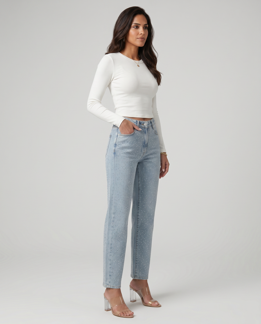Jeans a vita alta brillanti per donne 6