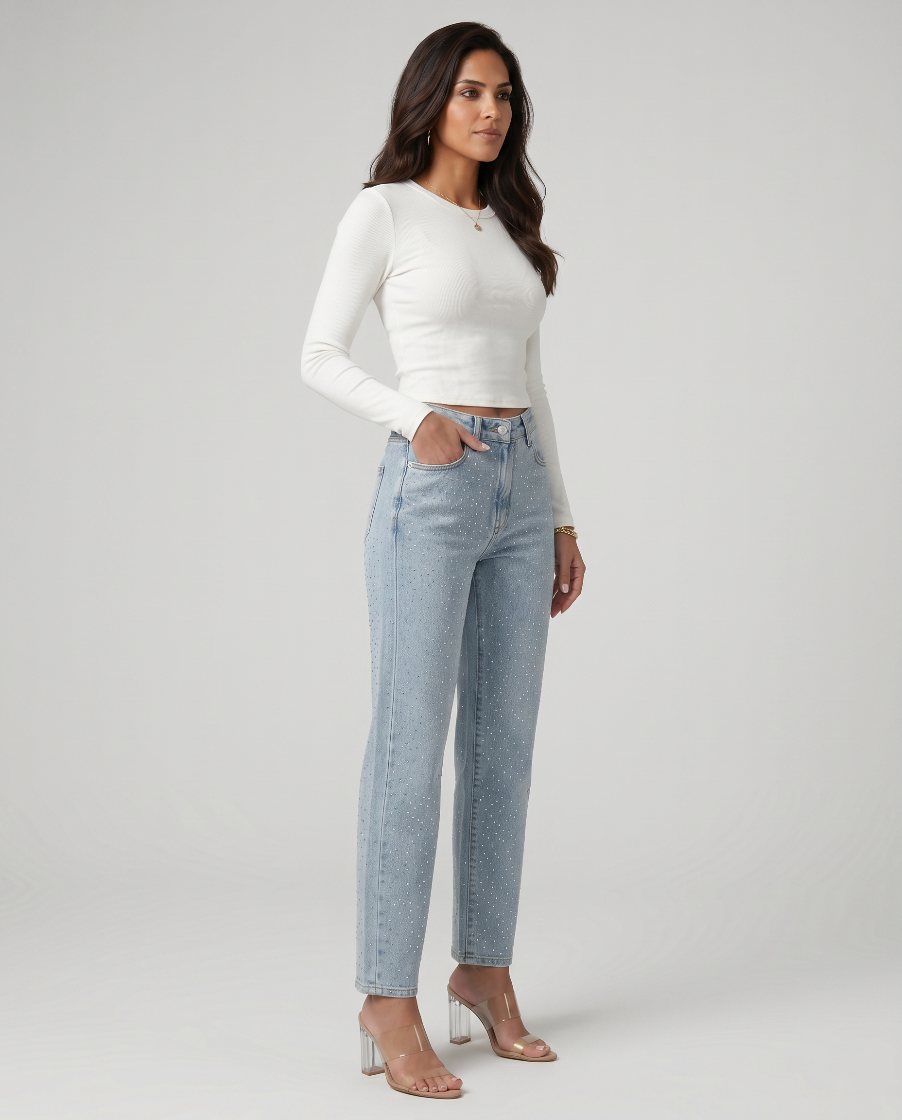 Jeans a vita alta brillanti per donne 6