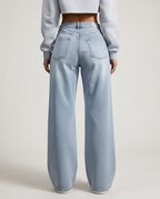 Jeans a gamba larga Lillie con orlo lungo in denim blu 2