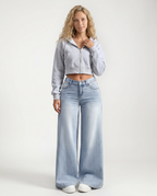 Jeans a gamba larga Lillie con orlo lungo in denim blu 3