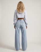 Jeans a gamba larga Lillie con orlo lungo in denim blu 4
