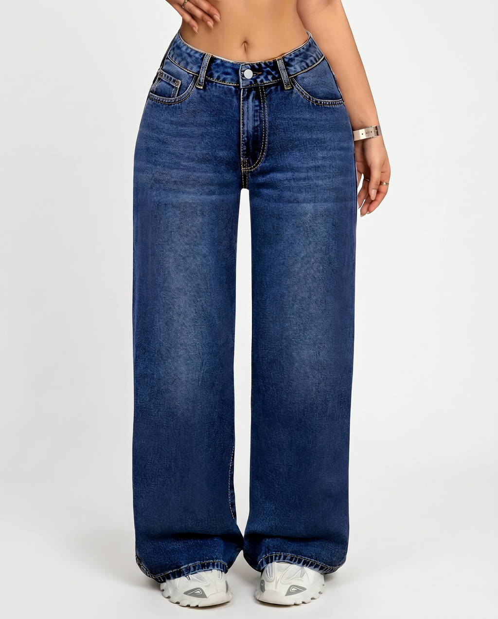Jeans a gamba dritta ampia Lorrie in denim blu per donne.