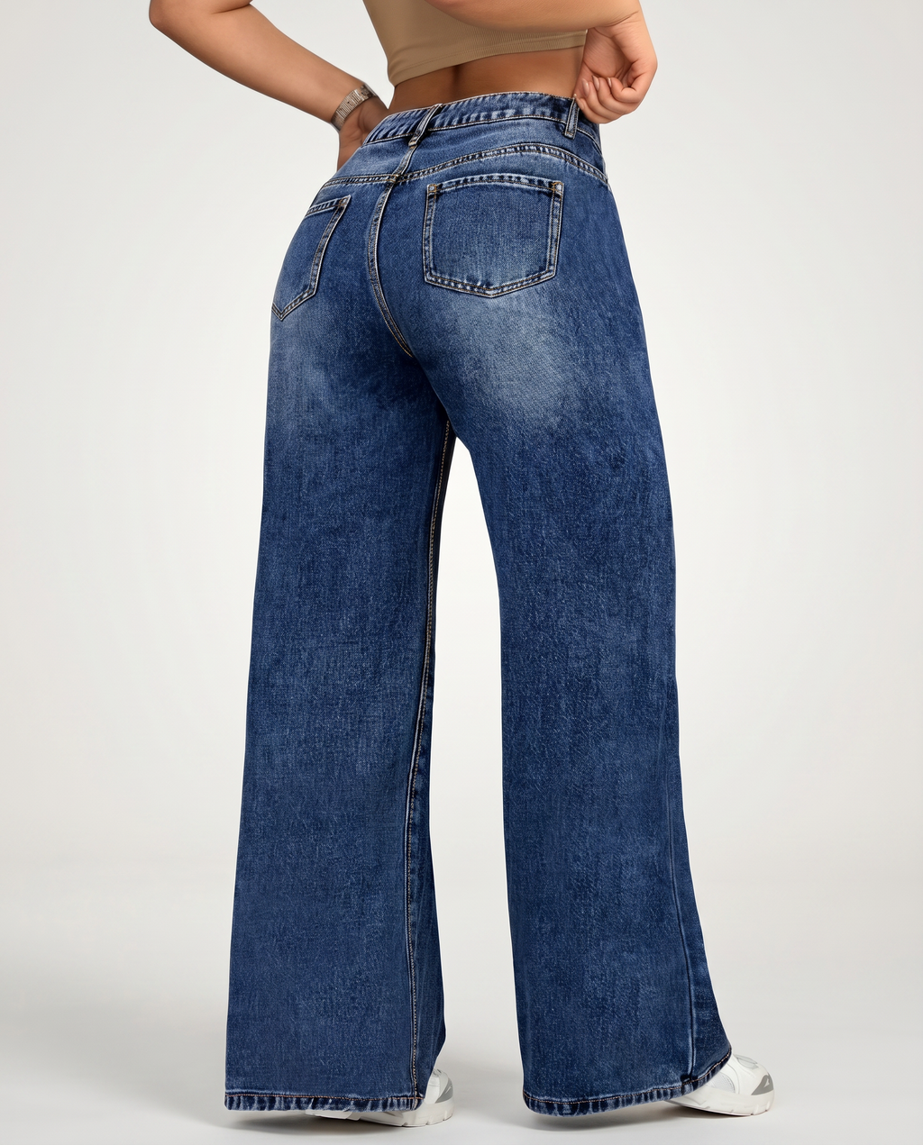 Jeans a gamba dritta ampia Lorrie in denim blu per donne. 2
