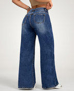 Jeans a gamba dritta ampia Lorrie in denim blu per donne. 2