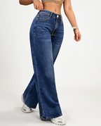 Jeans a gamba dritta ampia Lorrie in denim blu per donne. 3